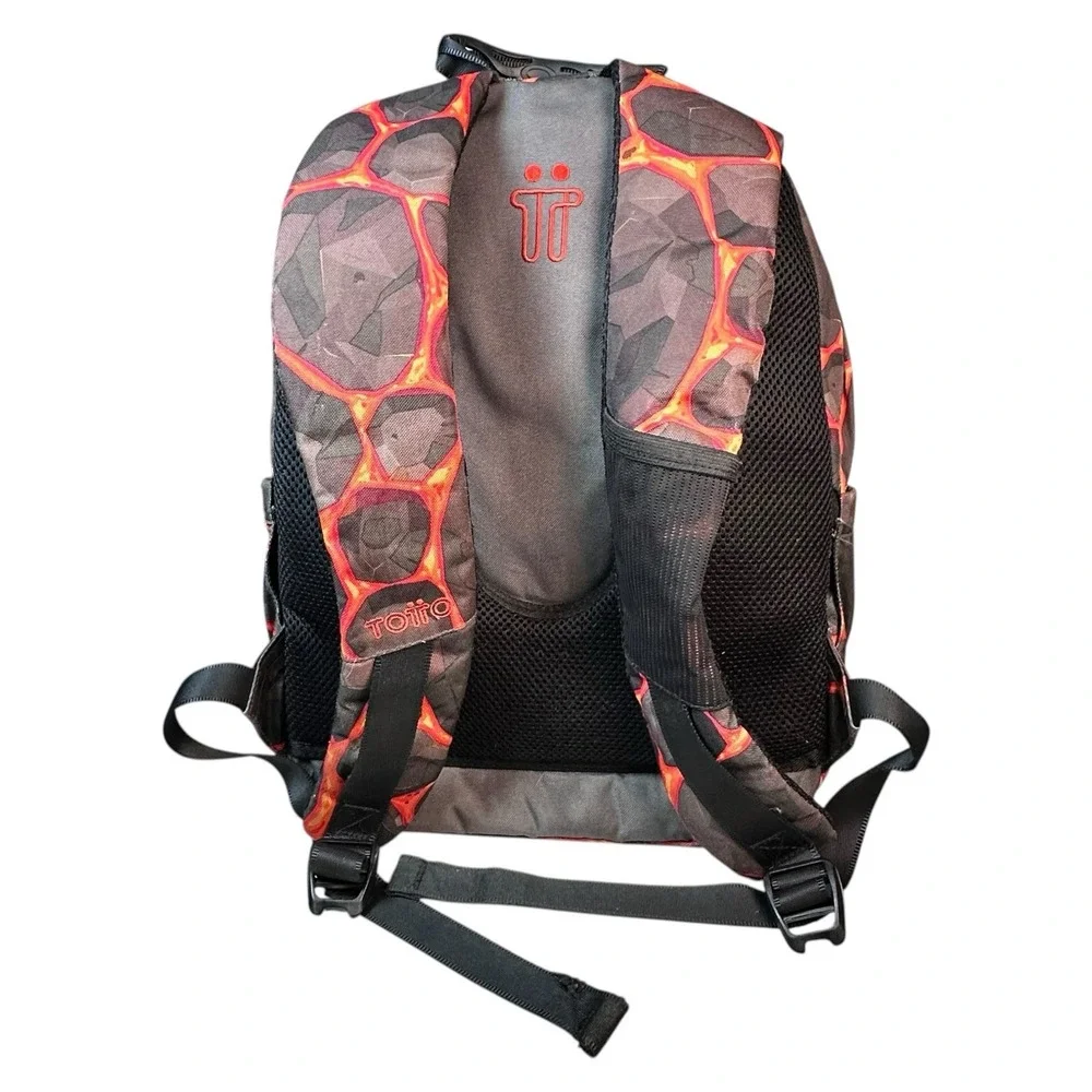 Totto Lava Magma Backpack Black Red Orange School Book Travel Organize 16x12x5
